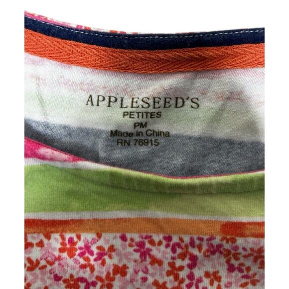 Appleseed's Floral Striped Top Sz Petites M PM 3/4 Sleeve Cotton Blend Blouse - Picture 3 of 7